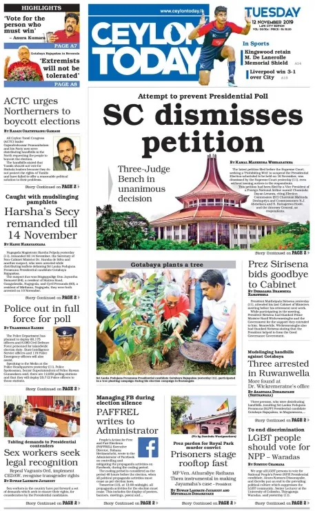Read Ceylon Today Newspaper