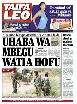 Rude headline on Kenya's Taifa Leo tabloid, reporting Ng'ang'a and